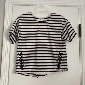Jeanasis Women's Short Sleeve Striped Shirt Black White Size Small
